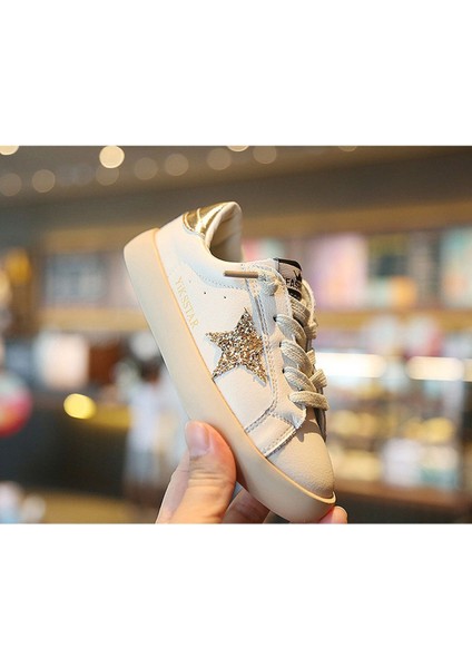 Junisteps Özel Tasarım Parlak Yıldız Detaylı Fermuarlı Çocuk Sneaker Ayakkabı - Altın