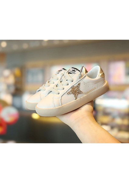 Junisteps Özel Tasarım Parlak Yıldız Detaylı Fermuarlı Çocuk Sneaker Ayakkabı - Altın