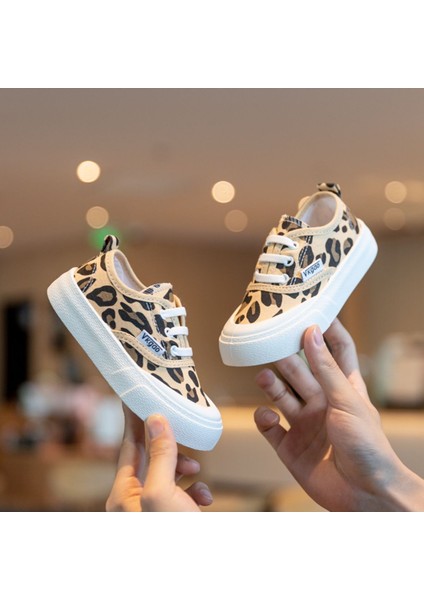 Junisteps Düz Tabanlı Şık ve Rahat Tasarım Kanvas (Keten) Çocuk Spor Ayakkabı - Leopar Sarı