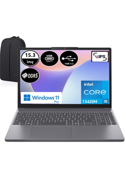 Ideapad Slim 3 Intel Core I5 13420H 24 GB Ram 1 Tb SSD Windows 11 Pro 15.3" Wuxga 83K1004ETREP10 + Elektropasaj Çanta