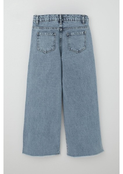 Kız Çocuk Jean Pantolon Taş Aksesuarlı Paça Kısmı Püskül Detaylı 10-14 Yaş, Açık Mavi fiyatları