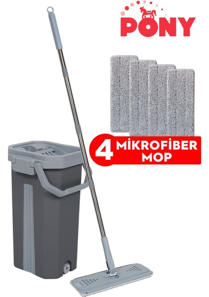 Elite Gri Tablet Mop 4 Adet Yedekli Temizlik Seti Mop Paspas 1 Adet