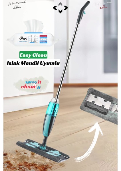 Elite Mandallı Sprey Mop 360 Derece Döner Başlıklı %100 Mikrofiber Sprey Mop 350 ml Su Haznesi 1 Adet