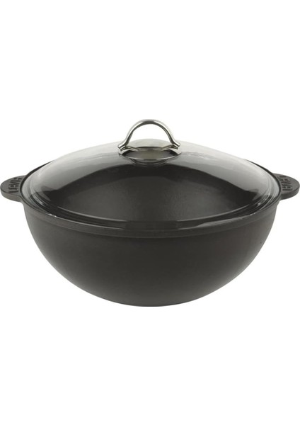 Döküm Yuvarlak Cam Kapaklı Kazan/tencere. Döküm Demir Yekpare Kulplu Çap(Ø)28 Cm.