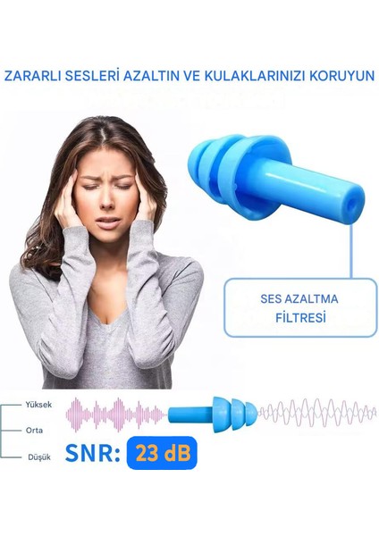 🔇5 Adet Gürültü Önleyici Yüzme Uyku Seyahat Tıkaç 23 Db Yıkanabilir Kulak Tıkacı Ipli Su Geçirmez