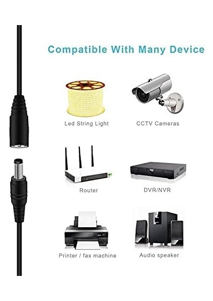 Dc Adaptör Uzatma Kablosu 10 Metre 5.5mm x 2.1mm Dişi Erkek Modem Uzatma 4386