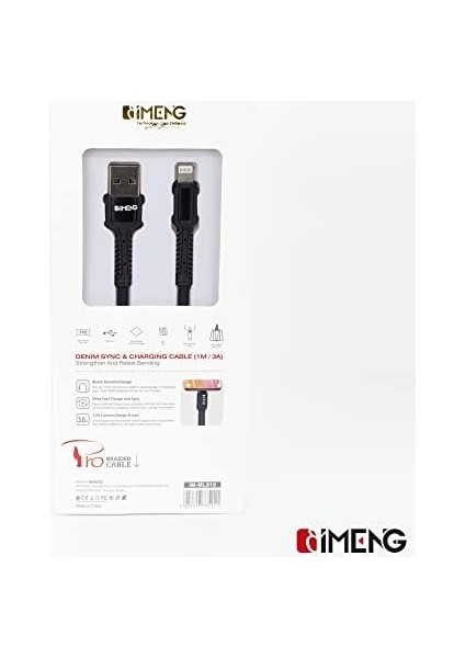 3A Usba To Lightning Pro Braided Data ve Hızlı Şarj Kablosu Siyah