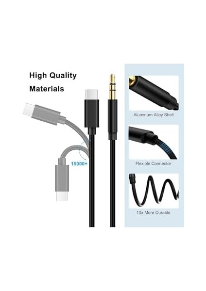 Trend iPhone 15/15 Plus/15 Pro/15 Pro Max/16/16 Plus/16 Pro/16 Pro Max ile Uyumlu Type-C To 3.5mm Jack Ses Kablosu Tak Çalıştır Bluetooth Gerektirmez Çevirici Dönüştürücü Ses Kablosu