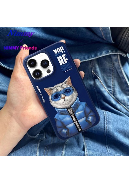 iPhone 15 Pro Uyumlu 3D Gözlük Fermuar Kedi Detaylı Nakış İşlemeli Kabartmalı Cool Cute Kılıf