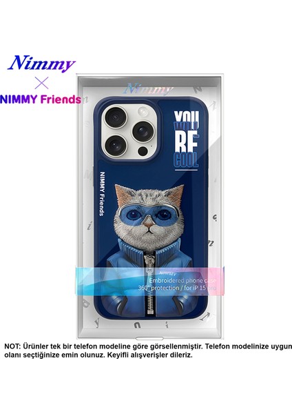 iPhone 15 Pro Uyumlu 3D Gözlük Fermuar Kedi Detaylı Nakış İşlemeli Kabartmalı Cool Cute Kılıf