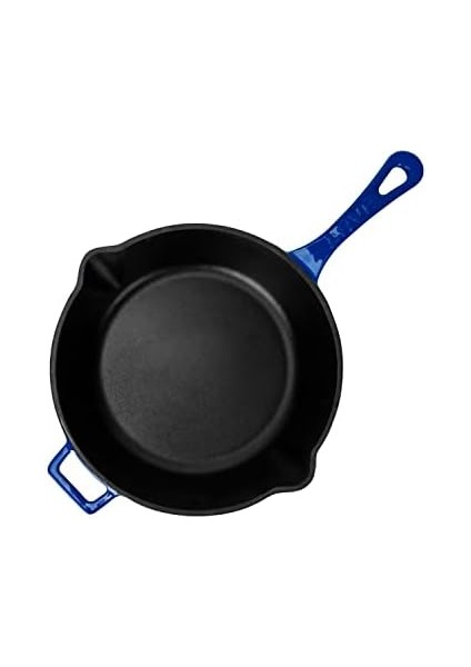 Döküm Yuvarlak Kızartma Tavası Döküm Demir Yekpare Saplı. ÇAP(Ø)24CM - Mavi