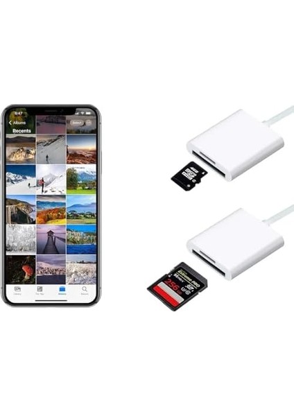Lightning Girişli iPhone 11 12 13 14 Uyumlu Kart Okuyucu Sd Kart Adaptörü Tf Kart Okuyucu Disk Adaptörü Mobil Kart Okuyucu Hızlı Aksesuarları Bağlayın - (S101 - Lightning)