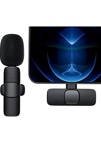 Type-C 2 Adet Mikrofonlu Tek Alıcılı Kablosuz Cep Telefonu Için USB C Girişli Gürültü Önleyicili Profesyonel Dış Mekan Vlog Canlı Yayın Youtuber Yaka Mikrofonu Siyah