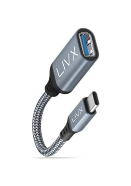 USB 3.0 To Type-C Çevirici Dönüştürücü 60W Hızlı Şarj Desteği 15 cm Kablolu Otg Adaptör Samsung Huawei Xiaomi Macbook ile Uyumlu Gri Ottca-01