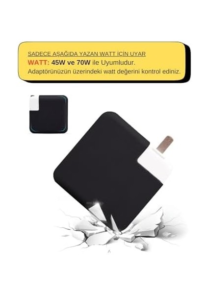Şarj Aleti Silikon Kılıfı Macbook Air Magsafe 1-2 45W ve 70W ile Uyumlu Siyah