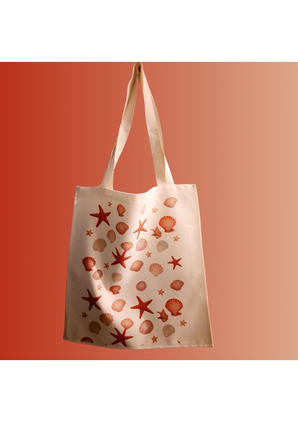 Tropikal Deniz Kabukları Uzun Saplı Bez Çanta – Dayanıklı ve Şık