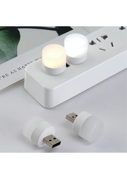 Mini LED Lambalar, Okuma Işığı, USB Gece Lambası, Mobil Led, Bebek Uykusu, Mobil Şarj Lambaları Için Küçük Yuvarlak Işıklar (4 Adet)