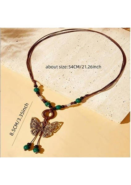 Vintage Kazak Zincir Turkuaz Yeşil Boncuk Uacıfe Boho Ahşap Kolye modelleri
