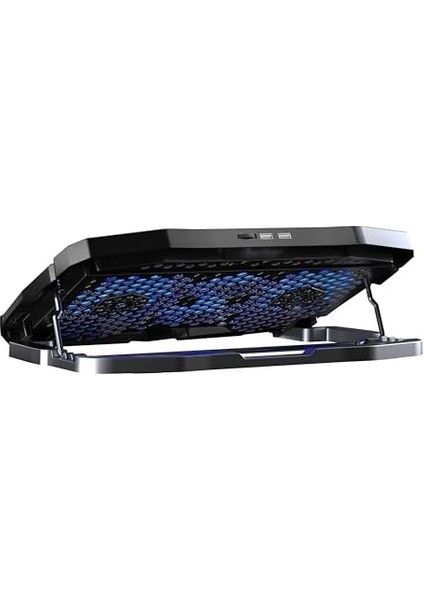 Tornado 4x Turbo LED Fan - Ayarlabilir Fan Hızı & 6 Farklı Stand Yükseklik Kademesi - 2 USB Portlu - Metal Mesh Zemin - LCD Ekranlı Notebook Soğutucu - Siyah (9"-17" Boyut Destekli)