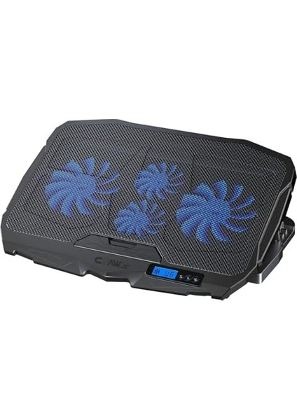 Tornado 4x Turbo LED Fan - Ayarlabilir Fan Hızı & 6 Farklı Stand Yükseklik Kademesi - 2 USB Portlu - Metal Mesh Zemin - LCD Ekranlı Notebook Soğutucu - Siyah (9"-17" Boyut Destekli)