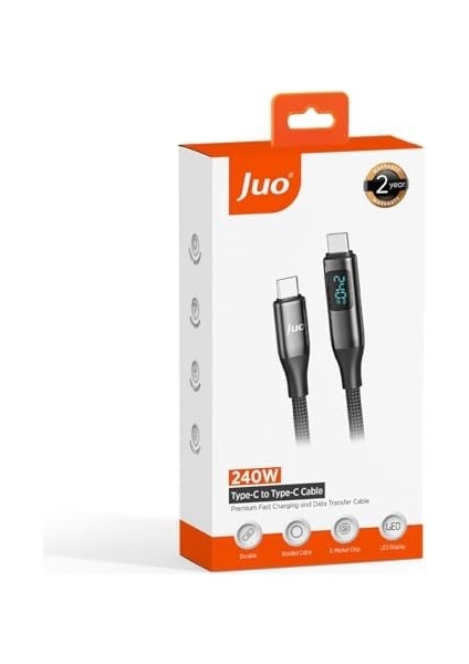 240W Dijital LED Ekranlı E-Mark Çipli Pd 3.1 USB Type-C To Type-C Hızlı Şarj ve Data Kablosu 1 Metre