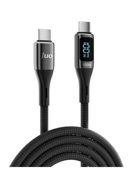 100W 5A Qc4.0 Dijital LED Ekranlı E-Mark Çipli USB Pd Type-C Hızlı Şarj ve Data Kablosu 2 Metre