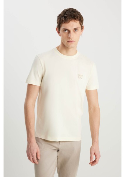 Regular Fit Small Logo Bej Erkek T-Shirt MW70MD3XME