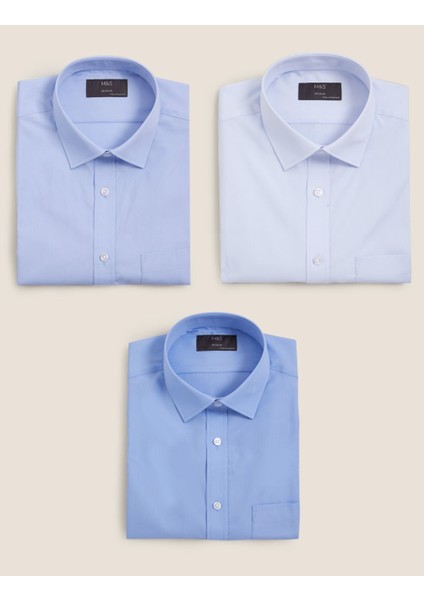 3'lü Regular Fit Kısa Kollu Gömlek Seti