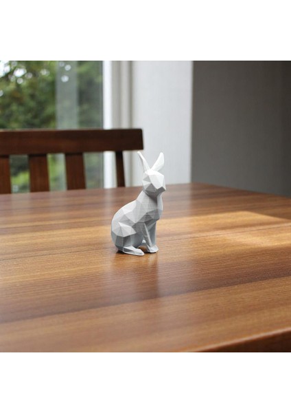 Geometrik Tavşan Figürü – 3D Baskı Dekoratif Minimal Biblo
