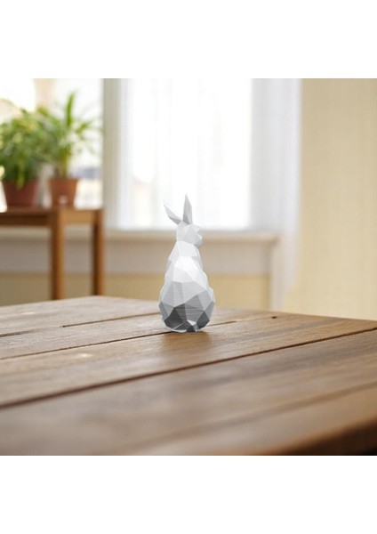 Geometrik Tavşan Figürü – 3D Baskı Dekoratif Minimal Biblo