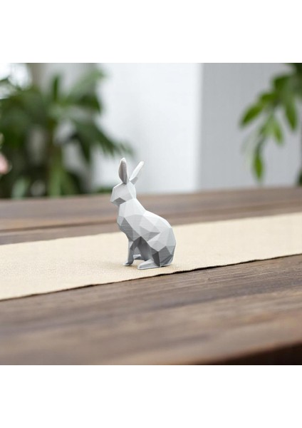 Geometrik Tavşan Figürü – 3D Baskı Dekoratif Minimal Biblo
