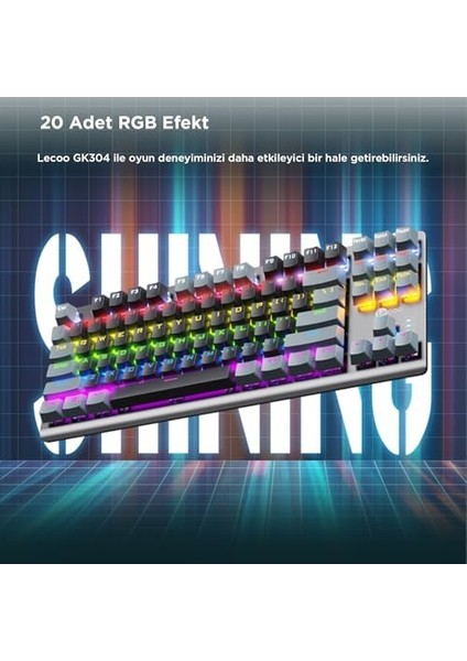 GK304 USB Kablolu Red Switch Mekanik Oyuncu Klavyesi - Makro Tuş Atamalı, Rgb LED Aydınlatmalı, Qwerty Türkçe Tuş Dizilimi, Gaming Türkçe Q Klavye Gri Ağırlıklı Gri & Siyah