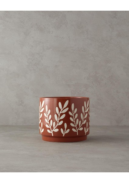 Home Leafy Stoneware Saksı Kahverengi
