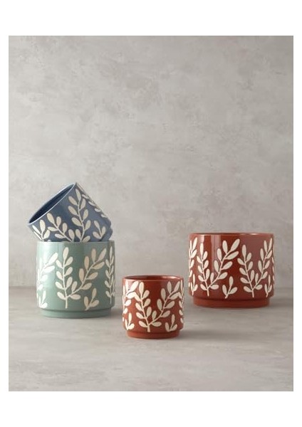 Home Leafy Stoneware Saksı Kahverengi
