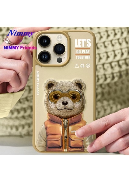 iPhone 15 Pro Uyumlu 3D Gözlük Fermuar Ayıcık Detaylı Nakış İşlemeli Kabartmalı Cool Cute Kılıf