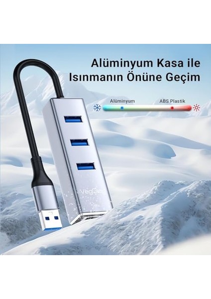 USB ve Type-C Gigabit Ethernet Adaptörü 3 Port USB 3.0 Çoklayıcı Hub