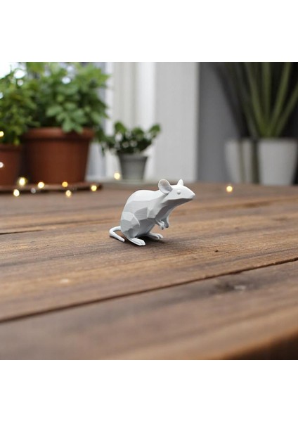 Geometrik Fare Figürü – 3D Baskı Dekoratif Minimal Biblo