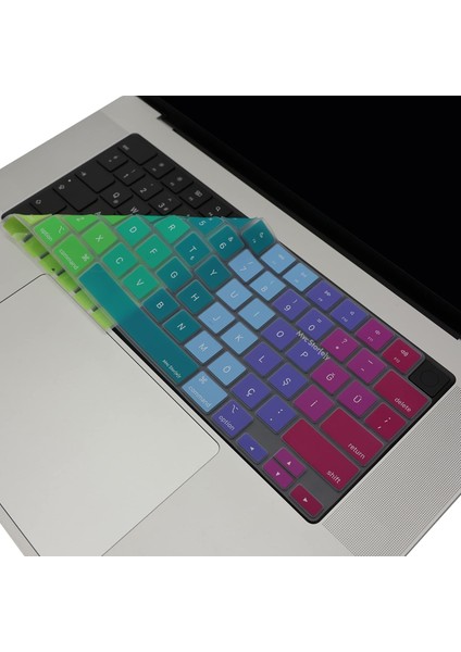 Macbook Air Pro M1-M2-M3 Klavye Koruyucu (Us To Tr) Touchıd'li A2681 A3113 A2941 A3114 A2442 A2779 A2992 A2918 A2485 A2780 A2991 ile Uyumlu Dazzle Pembe Yeşil