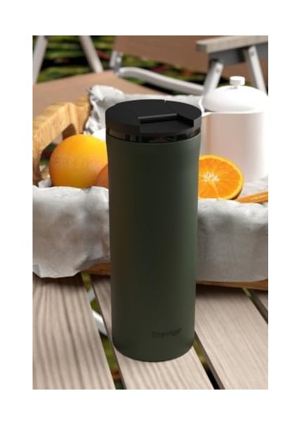 2 Go Paslanmaz Çelik Termos Bardak 400 ml Trl Mug Green ST-204
