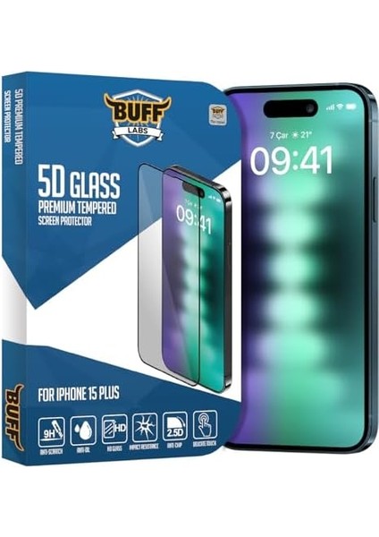 Buff Apple iPhone 15 Plus ile Uyumlu 5d Glass Ekran Koruyucu