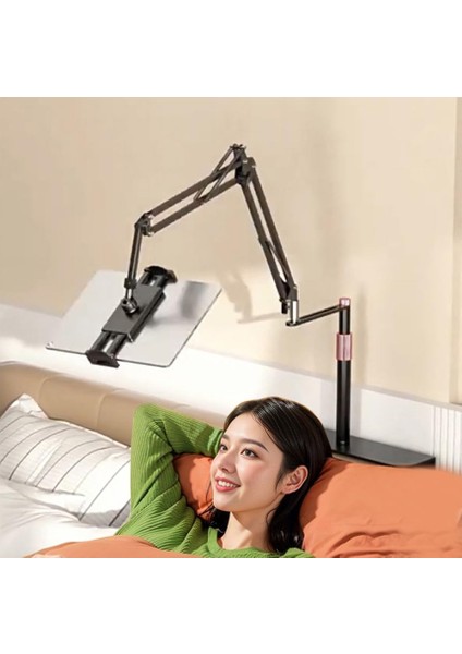 Profesyonel 80CM Kol Uzunluğu Koltuk Yatak Veya Masaüstü Montaj Tablet Tutucu Açısı Ayarlanabilir 360 Derece Dönebilen Kol ve Alüminyum Gövde Siyah Renk Ct8 (Ct8)