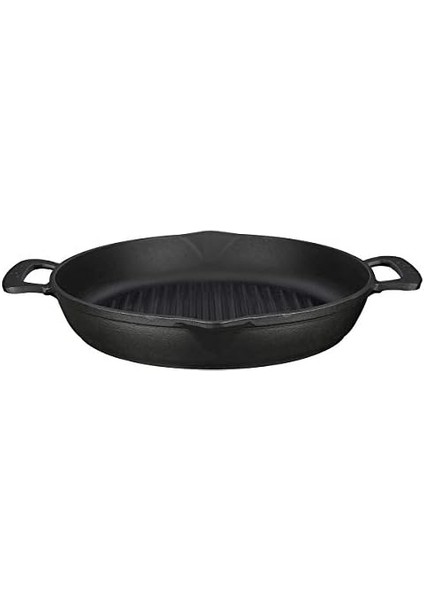 Döküm Yuvarlak Izgara Tava, Metal Kulplu, 32CM, Siyah