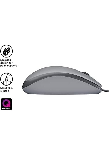M110 USB Kablolu Sessiz Mouse, Dizüstü Bilgisayar, Notebook, Pc ve Mac Için Quiet Click Teknolojili, Usb-A Bağlantılı, Sağ ve Sol Elle Kullanıma Uygun, Gri