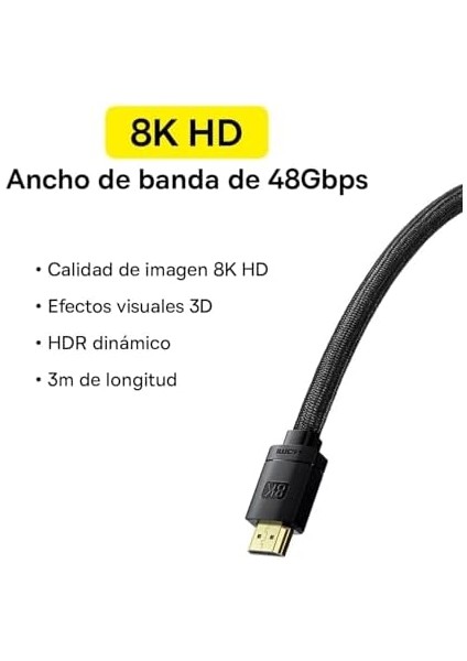 High Definition Serisi HDMI 8k To HDMI 8k Görüntü Aktarma Kablosu, 3m, Siyah