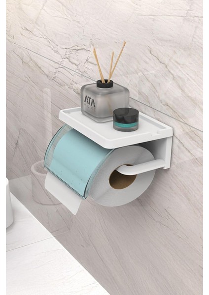 Home Yapışkanlı Kapaklı Tuvalet Kağıdı Askısı Banyo Tuvalet Kağıtlığı Aparatı Peçetelik Organizer Plastik, Mavi
