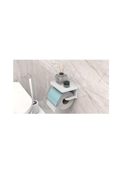 Home Yapışkanlı Kapaklı Tuvalet Kağıdı Askısı Banyo Tuvalet Kağıtlığı Aparatı Peçetelik Organizer Plastik, Mavi