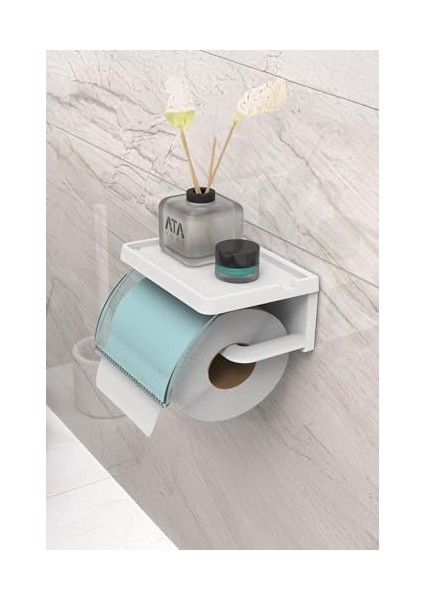 Home Yapışkanlı Kapaklı Tuvalet Kağıdı Askısı Banyo Tuvalet Kağıtlığı Aparatı Peçetelik Organizer Plastik, Mavi