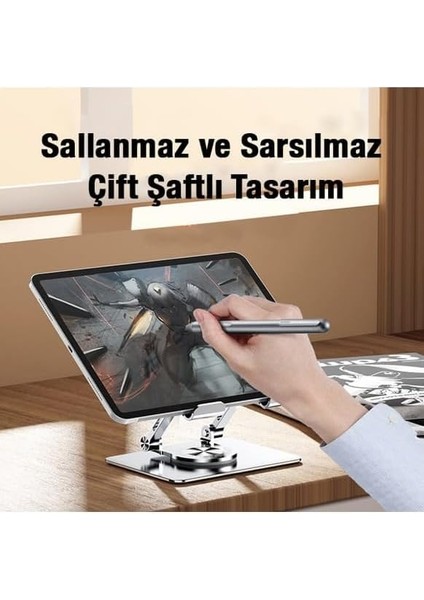 Tablet Stand Kaliteli Tok Alüminyum Alaşım Profesyonel Tablet Standı 360 Derece Döner Ayarlanabilir Kompak ve Kullanşlı 11 Ila 16 Inç Arası Tabletlere Uygun 17CM x 13CM Bracket Z18
