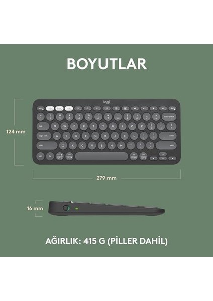 Pebble Keys 2 K380S Kablosuz Klavye, Çoklu Cihaz Özellikli, Kişiselleştirilebilir Kısa Yollar, Bluetooth, Taşınabilir, Windows, Macos, Ipados, Android, Chrome Os, Easy-Switch, Türkçe Q, Siyah