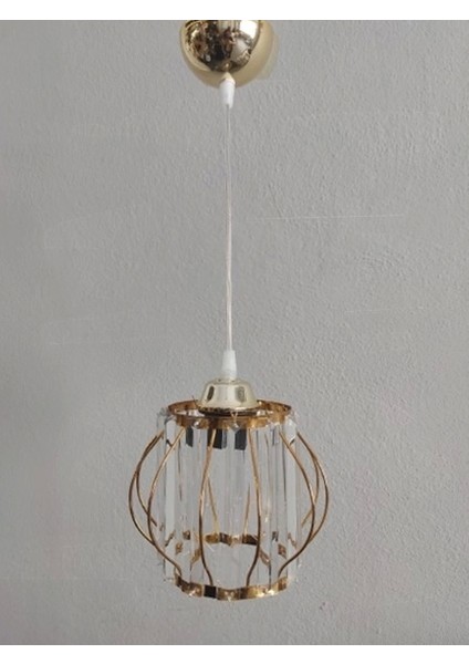 Kristal Taşlı Yuvarlak Gold Küçük Fiskiye Tekli Avize E-27